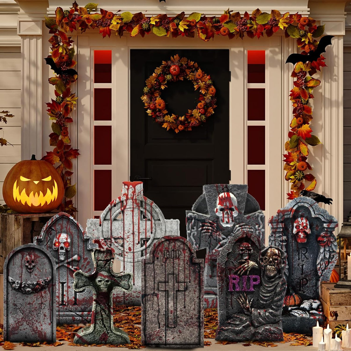 10 Styles Halloween Large Tombstone Gravestones Yard Stakes Decorations 17IN Headstone Outside Signs with Stakes for Halloween Scary Spooky Patio Lawn Yard Garden Cemetery Outdoor Decors
