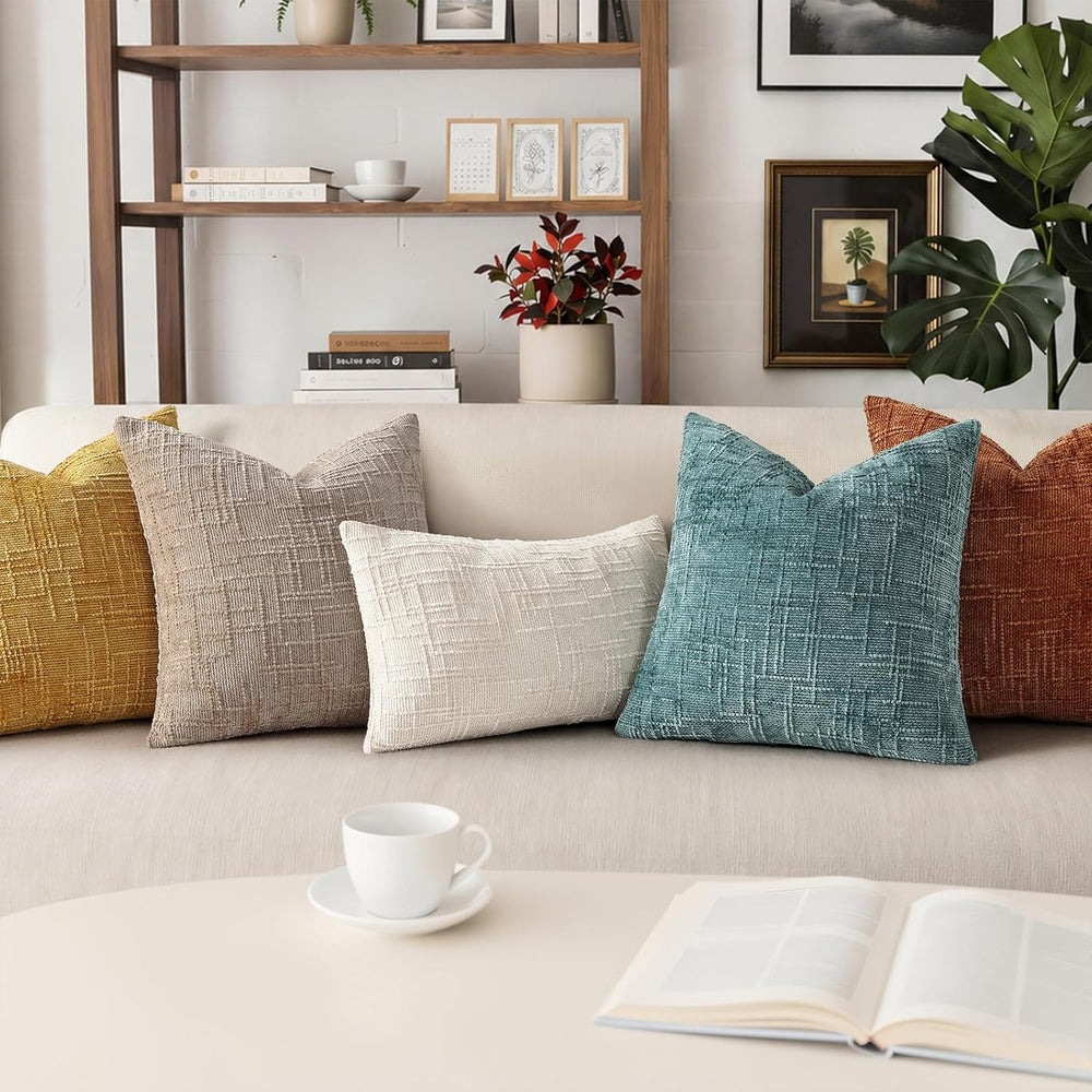 Pallene Light Brown Textured Chenille Throw Pillow Covers 24x24 Set of 2