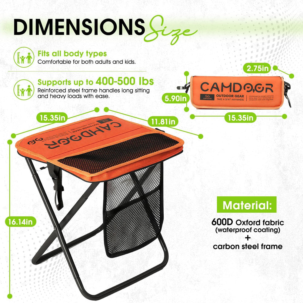 CAMDOOR Portable Collapsible Stool, 16 Inch Folding Stool Supports 400 lbs