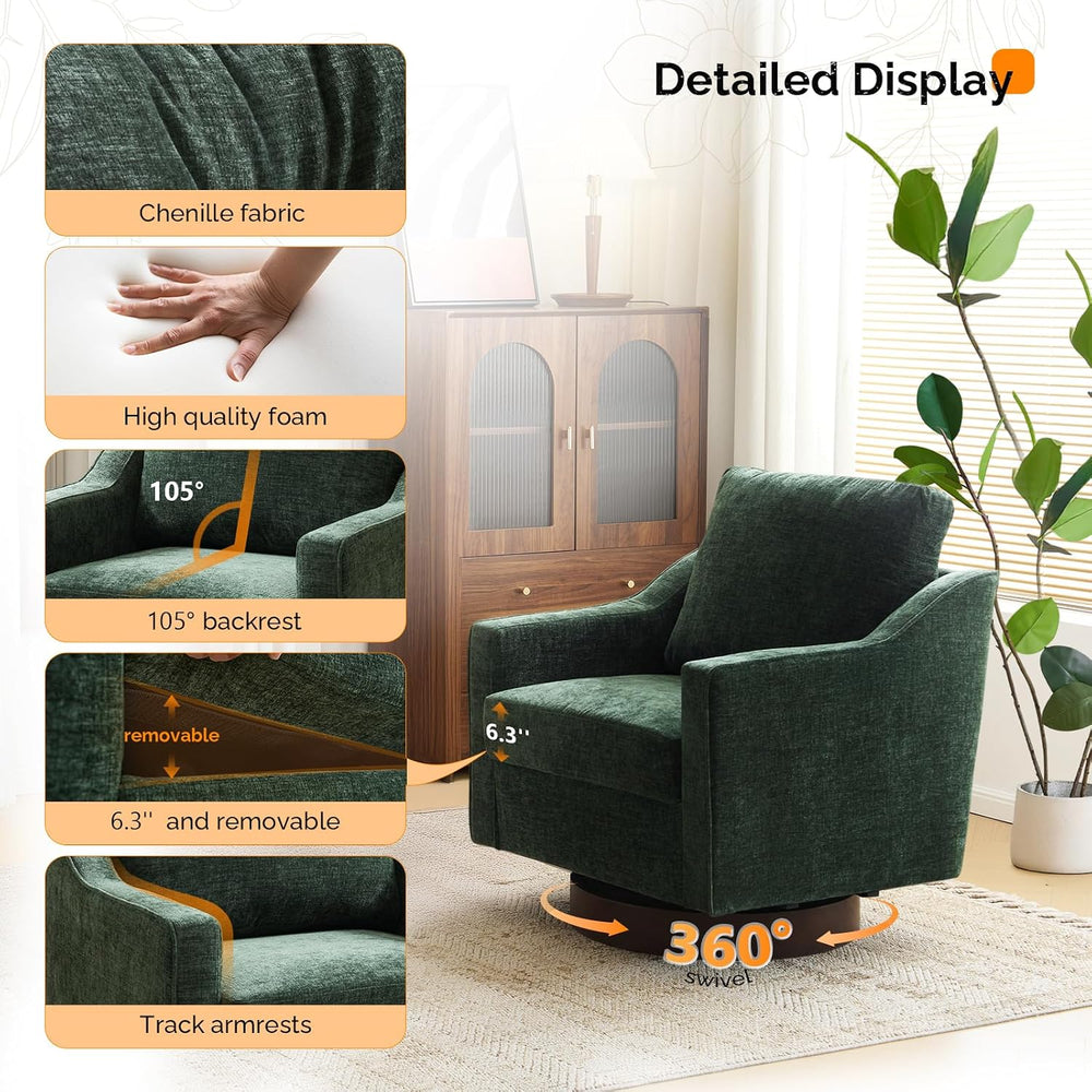 VINGLI Mid-Century Modern Swivel Accent Chair, 360°Upholstered Armchair, Home...