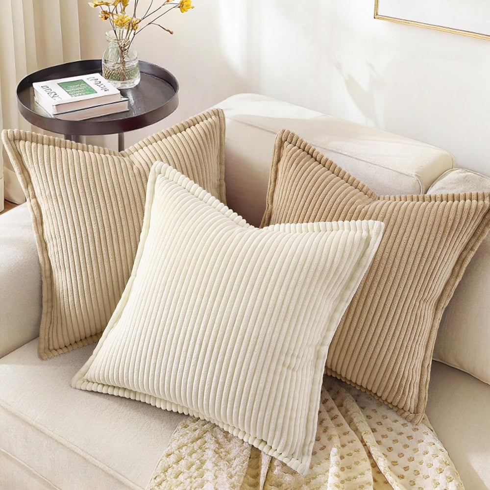 decorUhome Fall Corduroy Light Brown Throw Pillow Covers 26x26 Set of 2