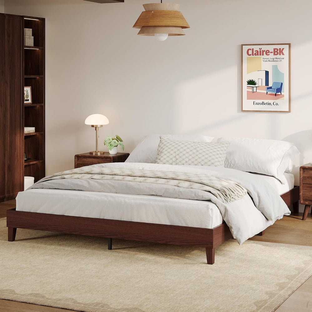 IDEALHOUSE Queen Size Bed Frame,9 Inch Natural Sturdy Wood Platform Bed