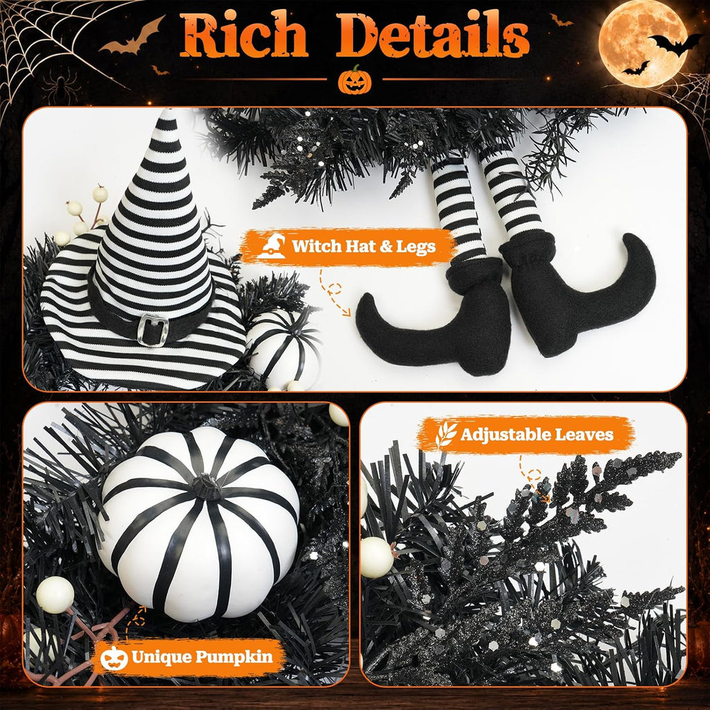 Yangrass 24" Spooky Halloween Wreath for Front Door with Witch Hat & Legs
