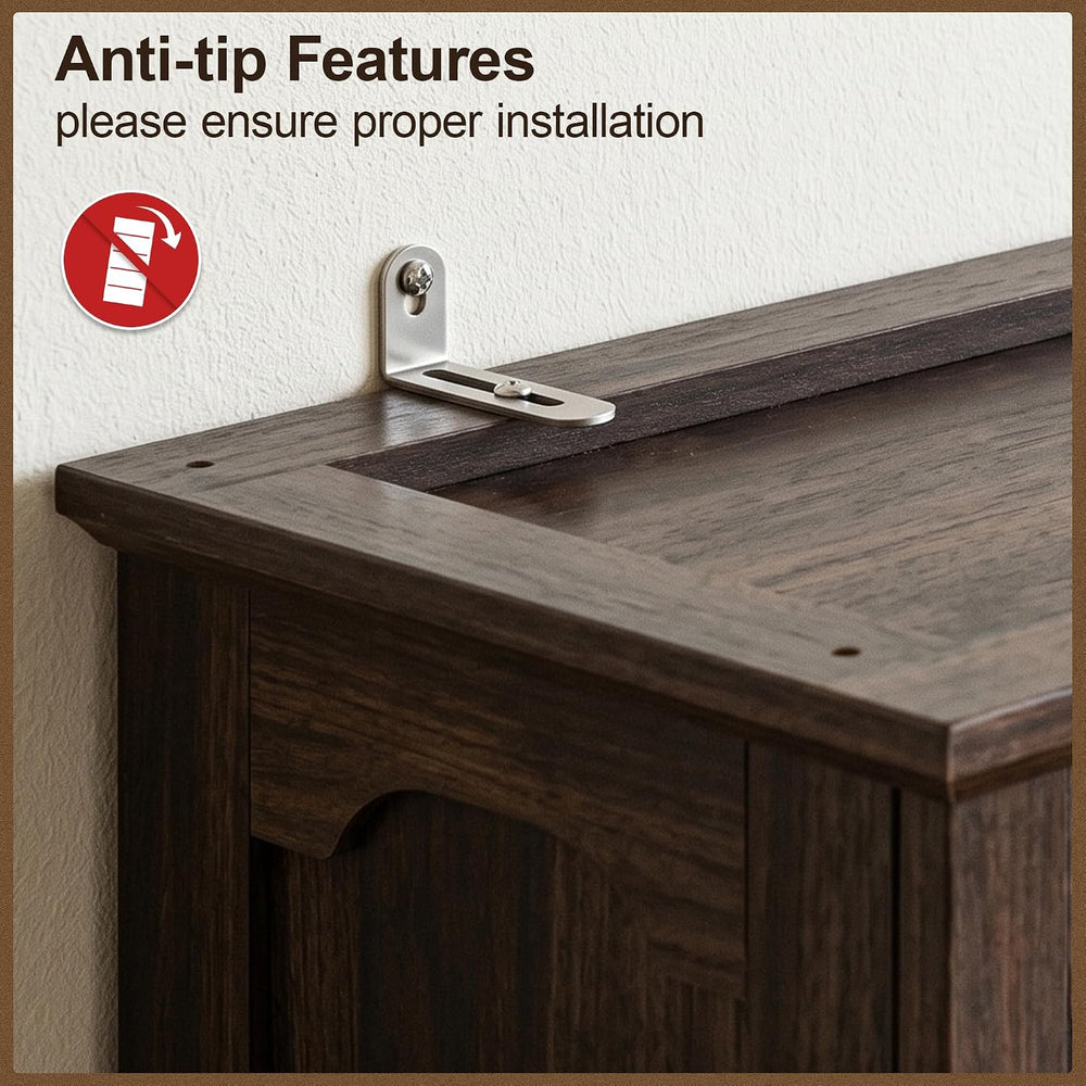 70”Walnut Bookcase Bookshelf, 5-Tier Farmhouse Bookcases with Doors