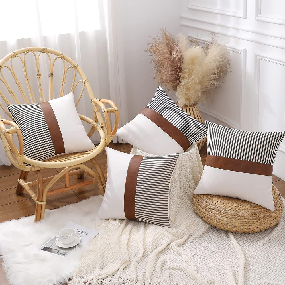 Mecatny Faux Leather Throw Pillows 18x18 Set of 2 with Inserts Grey