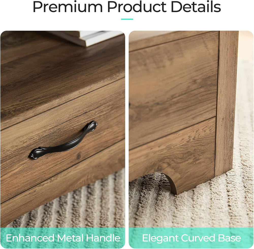 LINSY Farmhouse Coffee Table, Rectangle Coffee Table with Drawers, Rustic Woo...