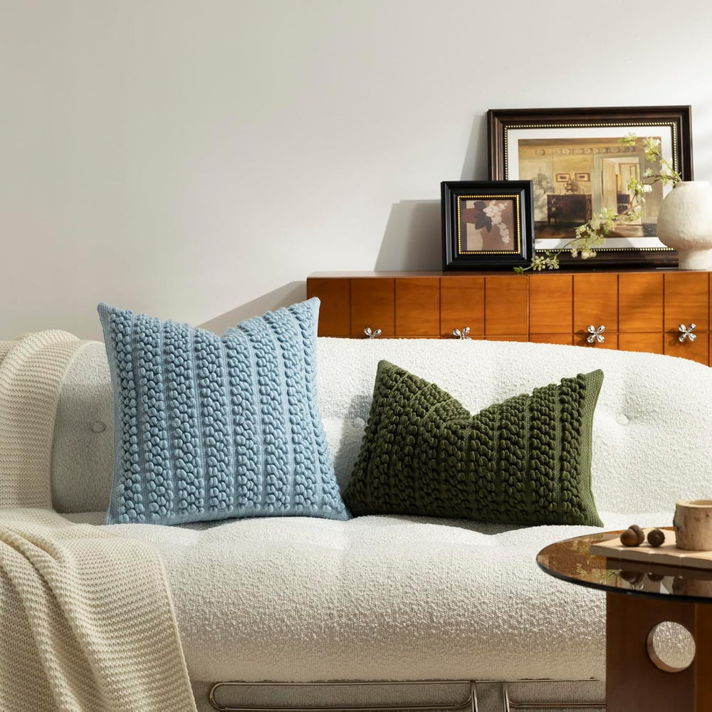 DEZENE Wool Boucle Throw Pillow Cover Premium Chic Accents Square Textured De...