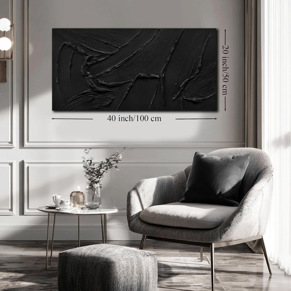 MXUNYZ Black Abstract Canvas Art, Hand Painted 3D Thick Texture Painting