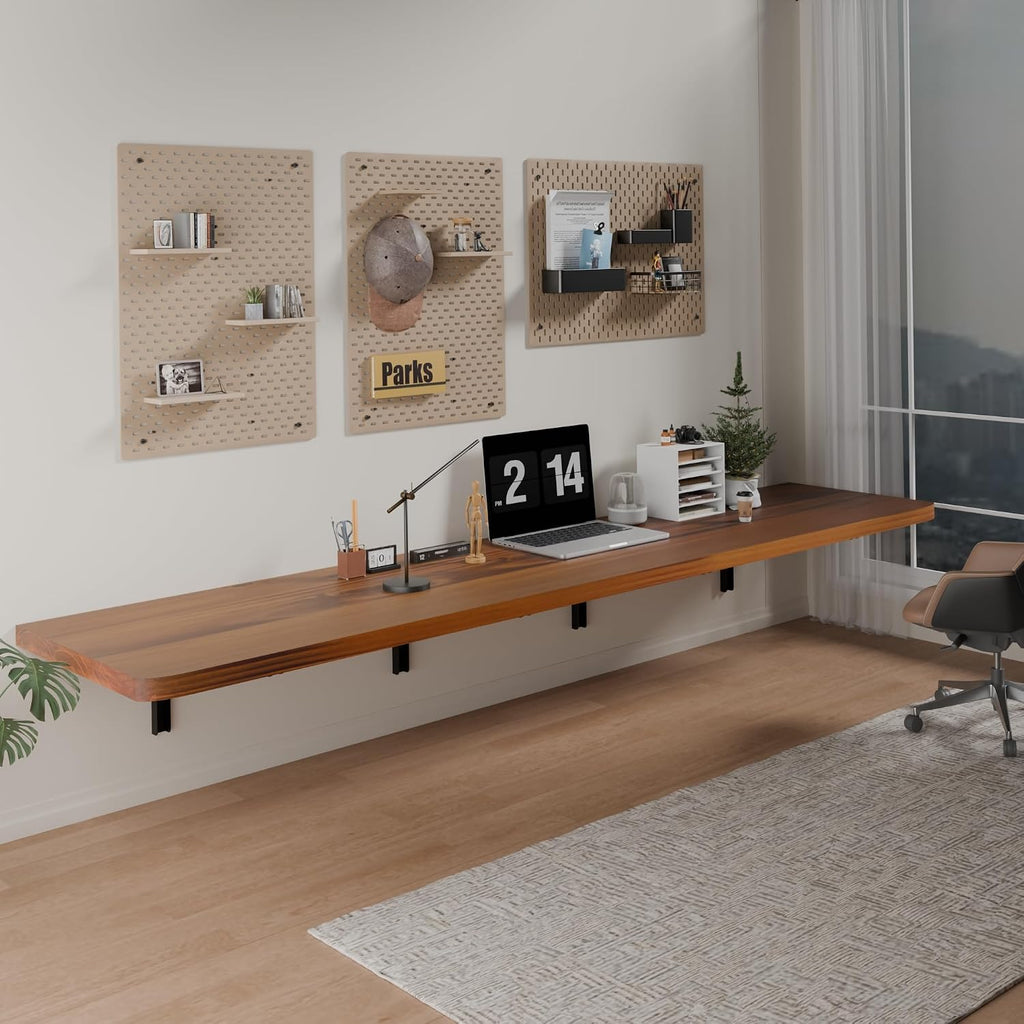 IAE Wall Mounted Folding Table with Pine Wood,72" x 16"Floating Wall Desk