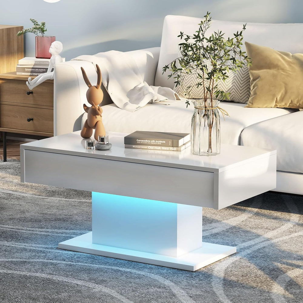 HedoAjim Grey Led Coffee Table for Living Room, Rectangular Center Table