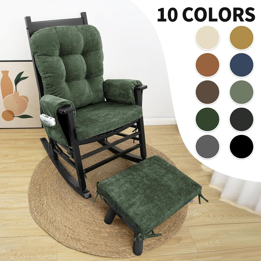 5 PCS Glider Rocker Replacement Cushions with Storage Side Pocket, Luxuriy Ch...