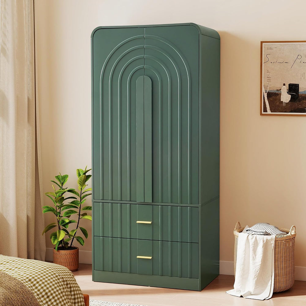 ORRD Freestanding Armoire Wardrobe Closet with Arched Fluted 2 Doors and 2 St...