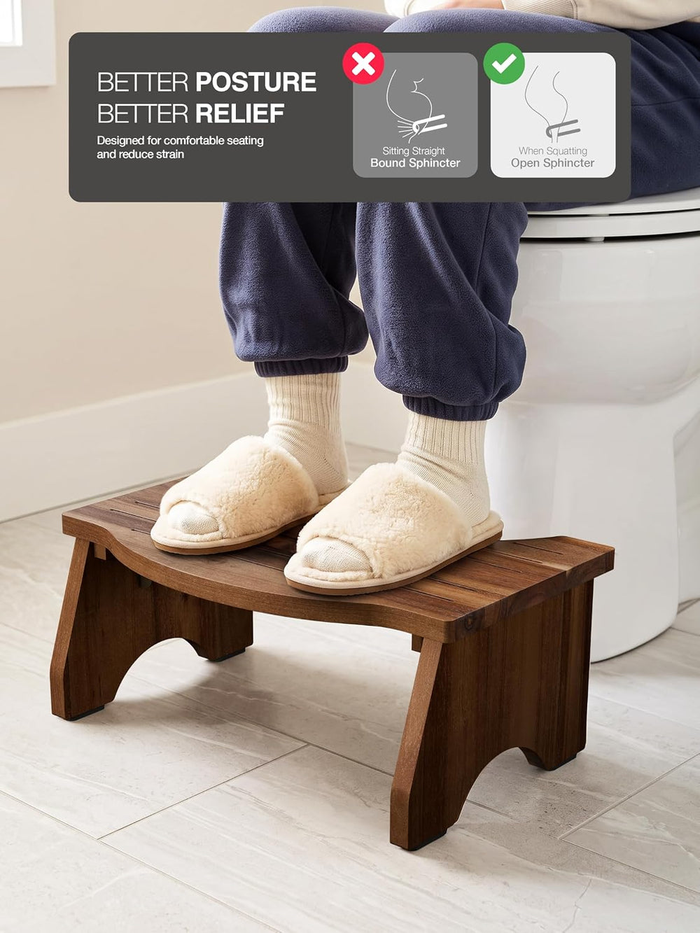 Tidita 7.2" Foldable Toilet Foot Stool for Adults, Non-Slip, Walnut Color