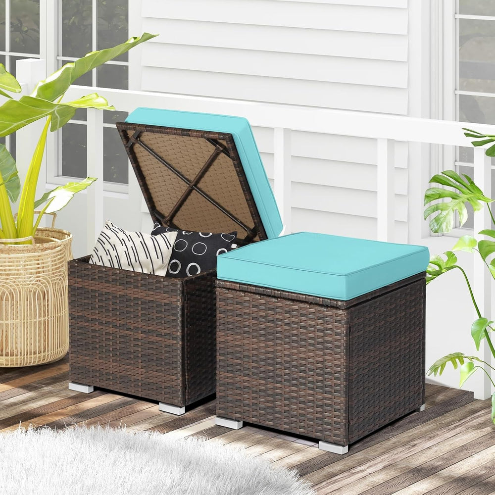 RELAX4LIFE 2-Piece Wicker Outdoor Storage Ottoman Set