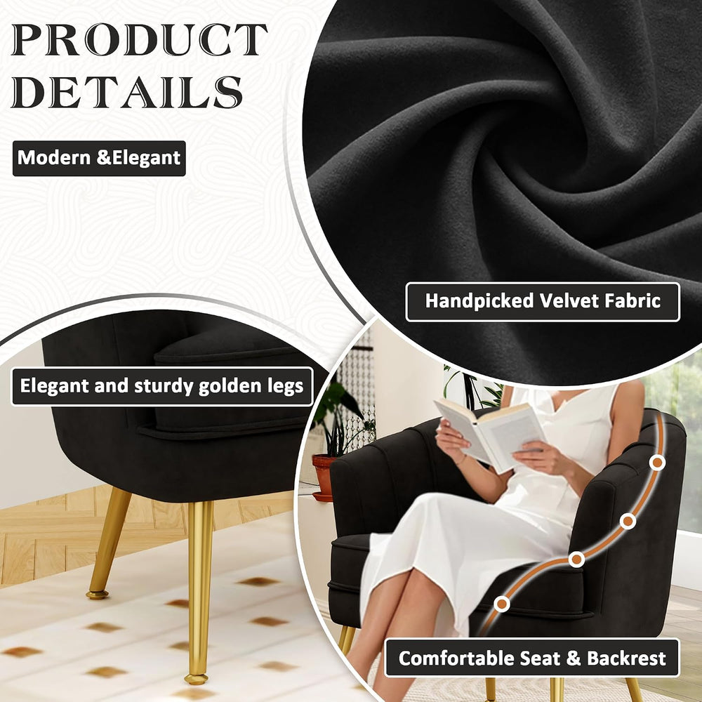 Andeworld Velvet Accent Chair, Barrel Armchair, Black