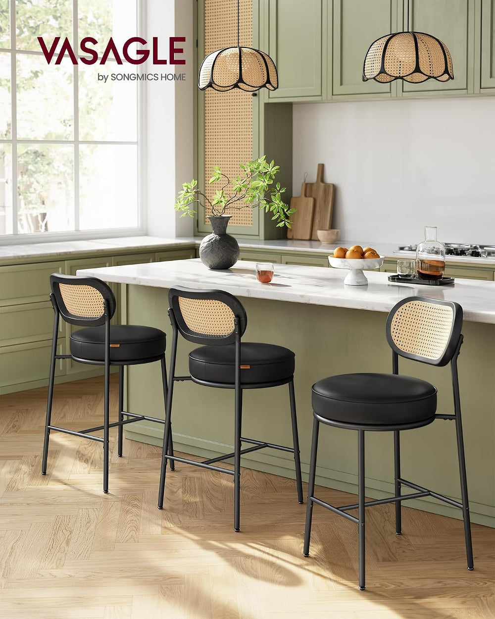 VASAGLE Counter Height Bar Stools Set of 2, PU Leather, 25.1-Inch