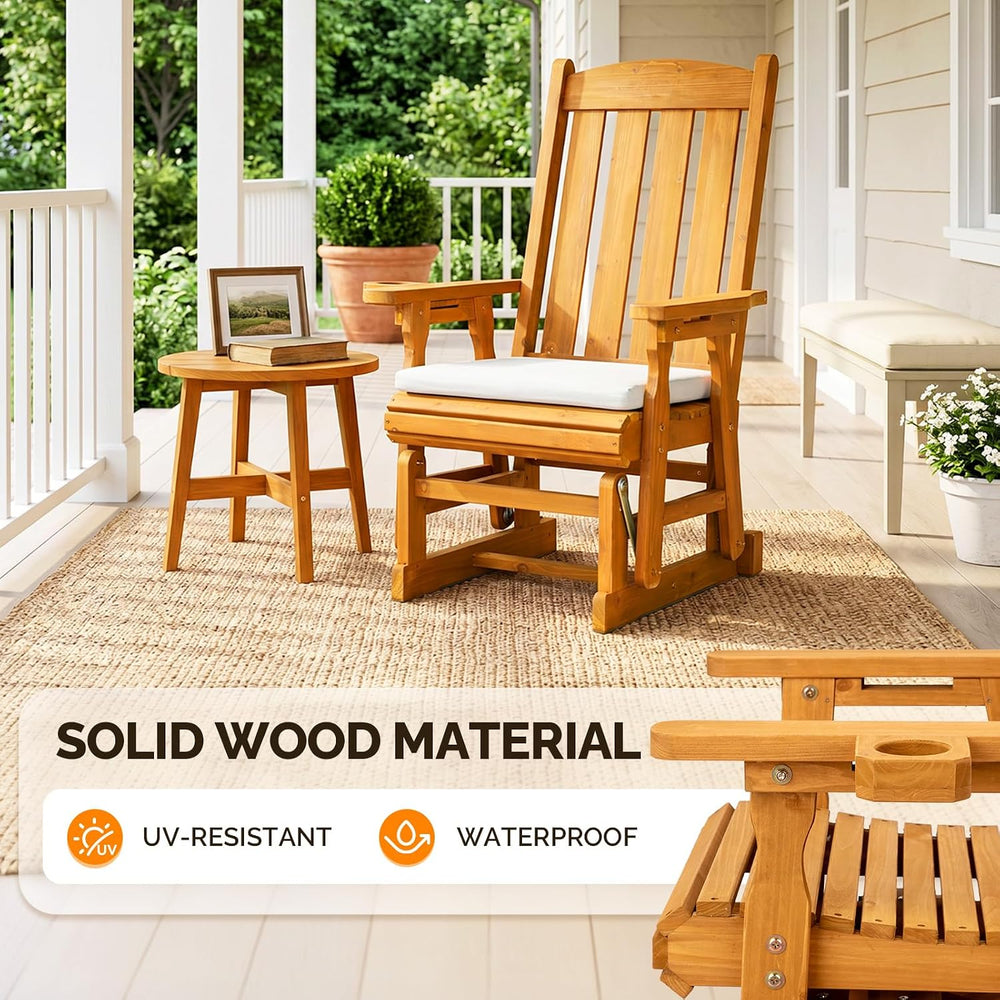 VINGLI Wooden Patio Glider with Cushion, Heavy Duty 600 LBS Outdoor Glider wi...