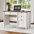 White Farmhouse Desk 45" with 4 Drawers & Charging Station