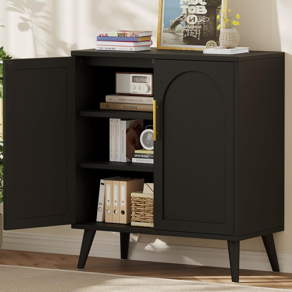 Keehusux 15.7" D Black Storage Cabinet with 2 Doors & Adjustable Shelf