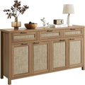 HOKYHOKY 63" Rattan Sideboard Buffet Cabinet, Boho Storage Cabinet
