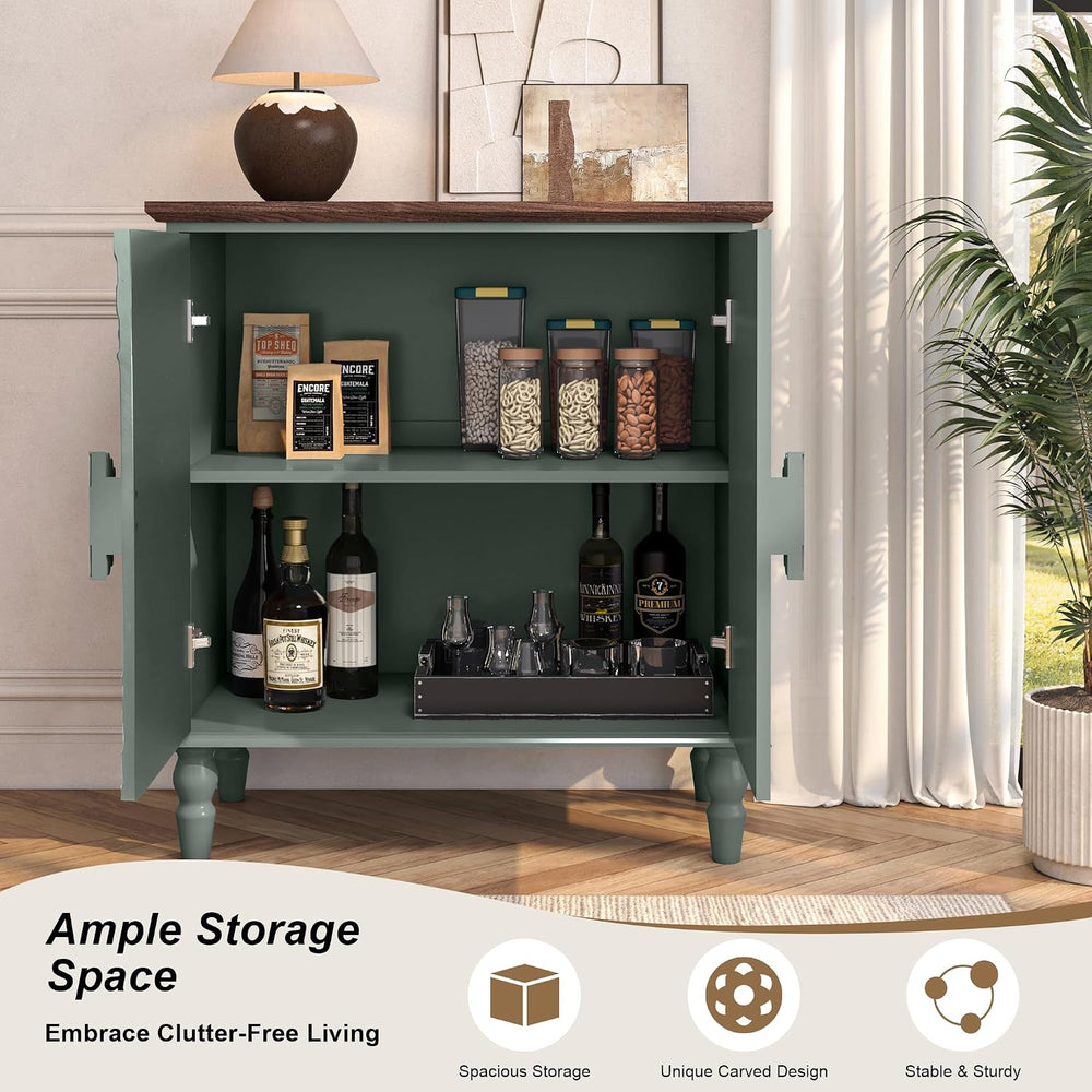 Accent Cabinet with 2 Embossed Flowers Doors for Living Room