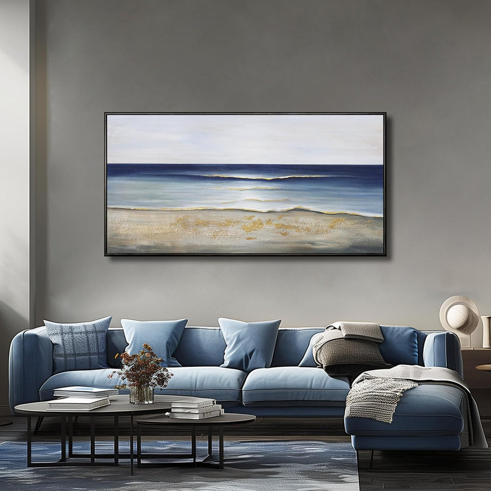 Yuaxker Ocean Wall Art Large Framed Wall Decor Blue and Gold Artwork Room Dec...