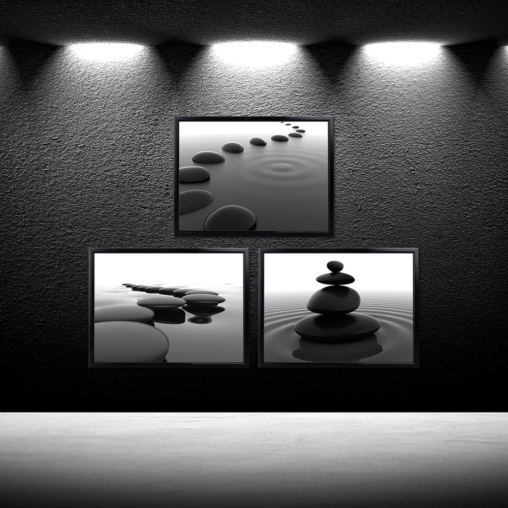 iKNOW FOTO 3pcs Black and White Zen Wall Art Stones in Water Canvas Prints wi...