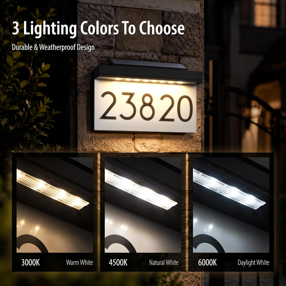 Solar House Numbers for Outside, 3 Color Light Changed Powered Address Sign