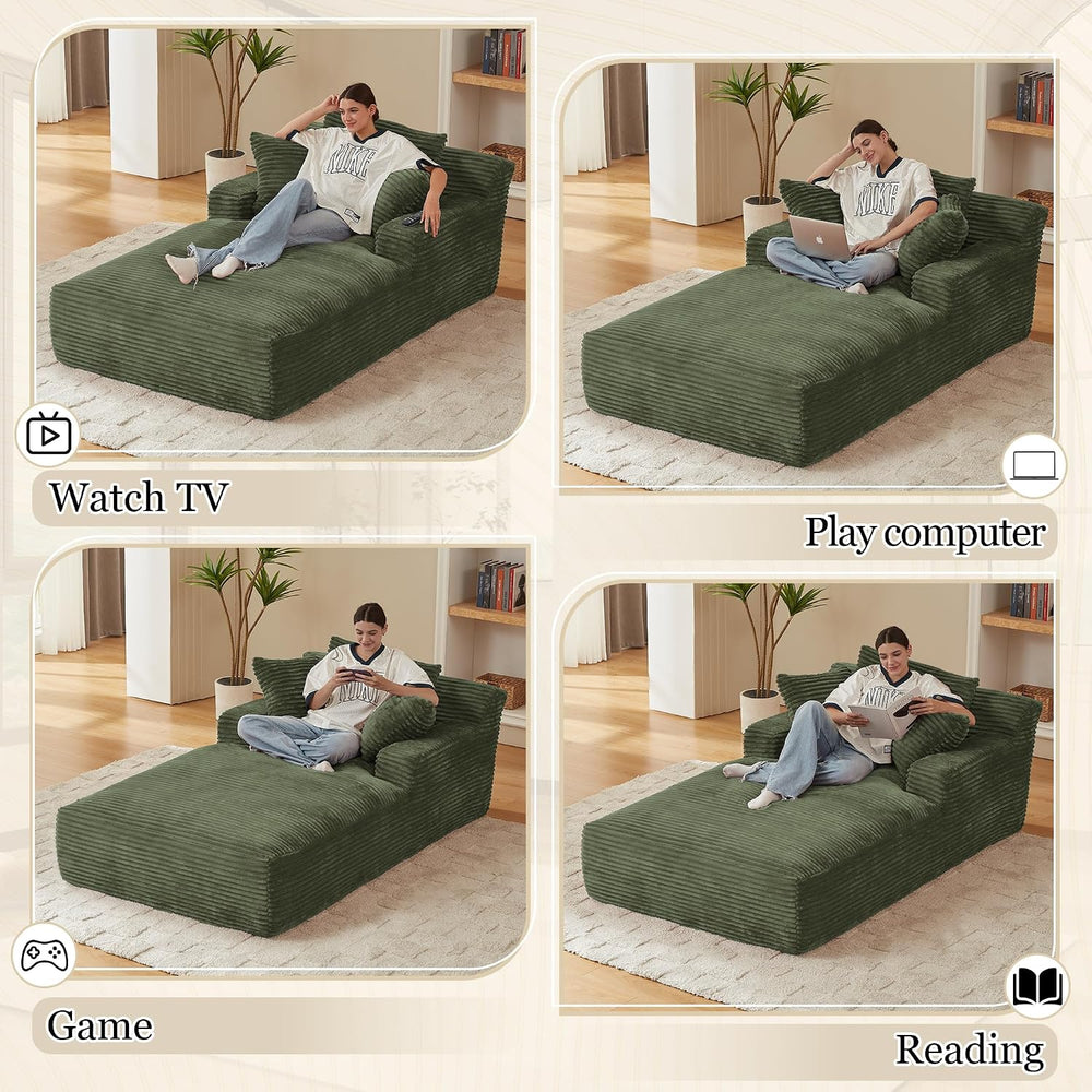 HANXIN Couch Chaise Lounge Chair Indoor, Boneless Sleeper Sofa Bed, Green