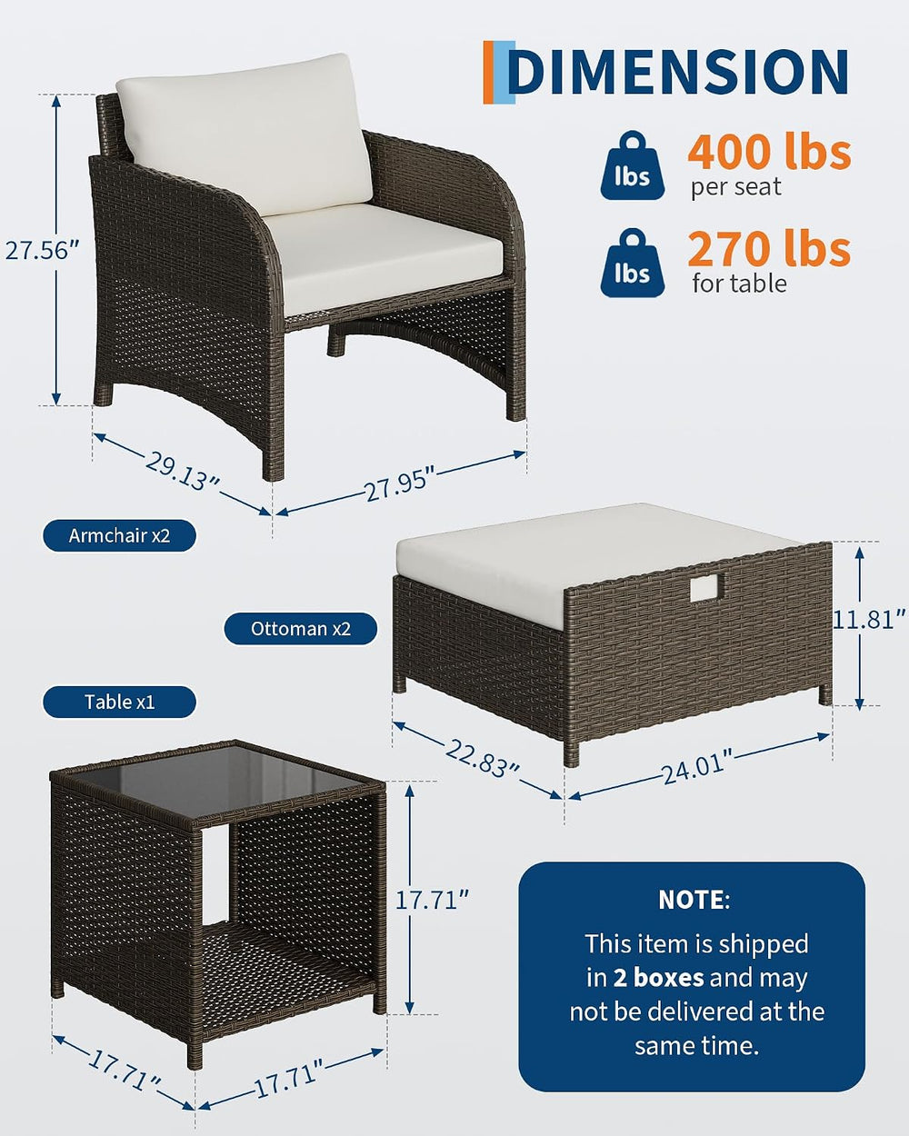 Garvee 5-Piece Outdoor Patio Conversation Set with Hidden Ottomans