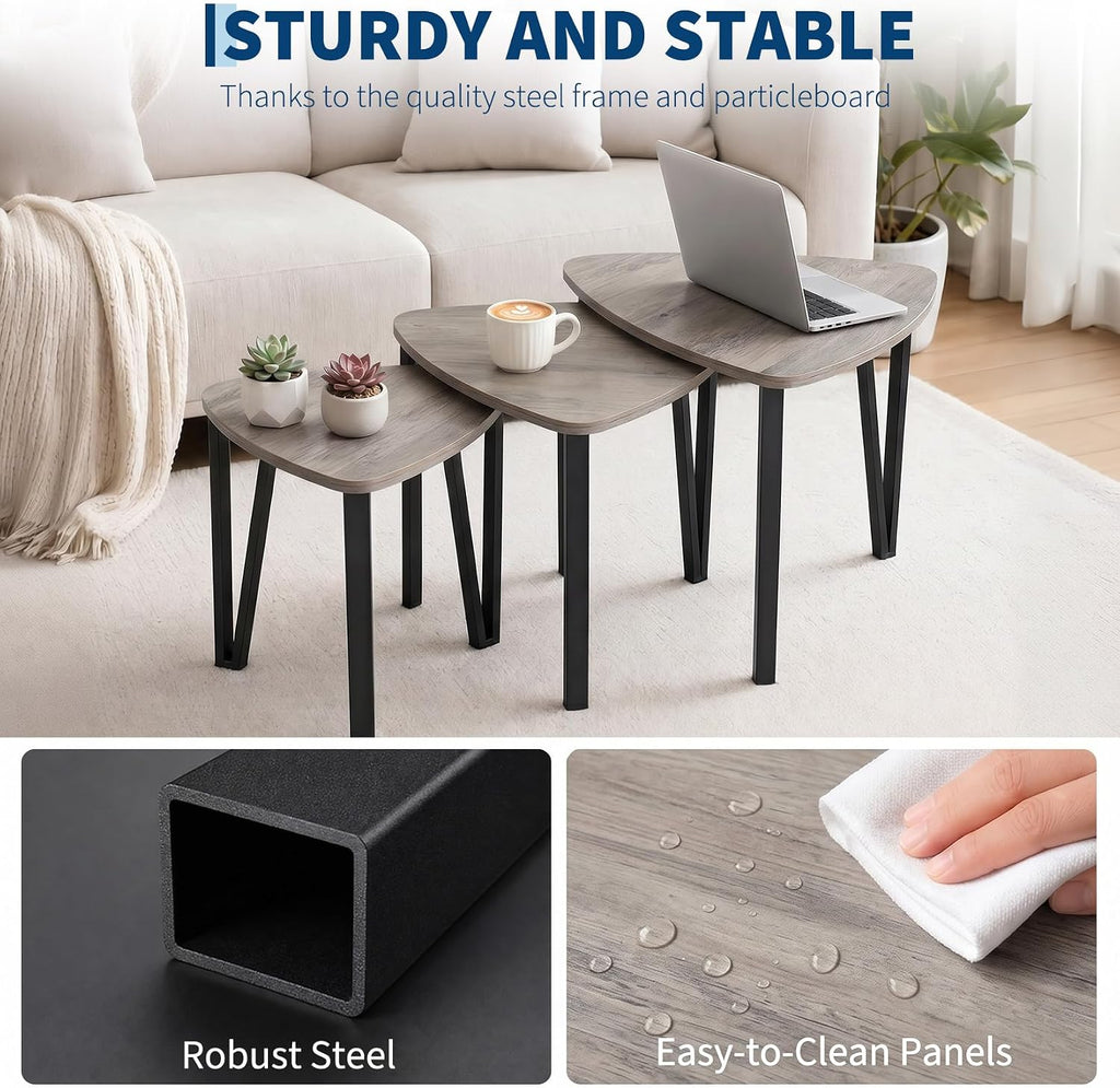 Nesting Coffee Tables Set of 3,Rustic Industrial Triangle Side End Table for Home