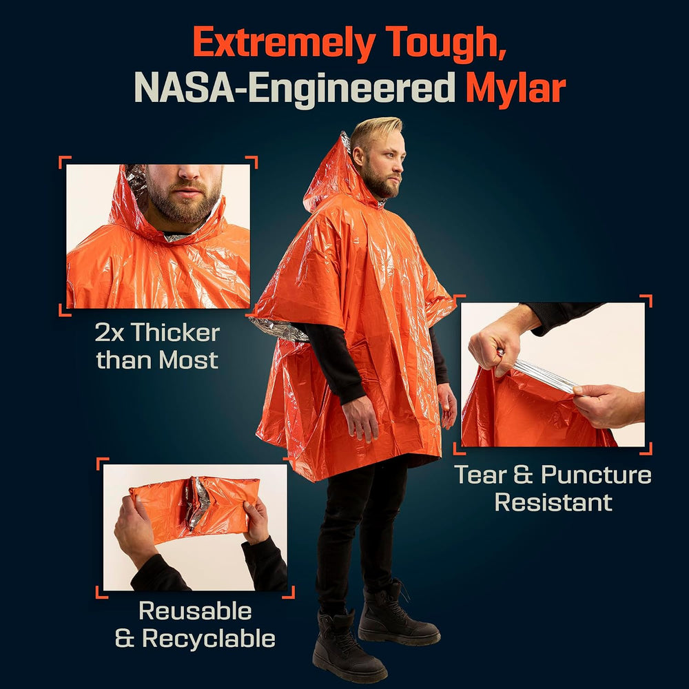PREPARED4X Emergency Mylar Poncho – Survival Rain Poncho with Hood – Lightwei...