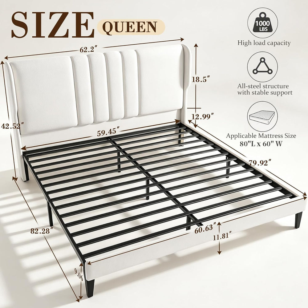 GTPLAYER Queen Platform Bed Frame with Headboard, Upholstered Wingback