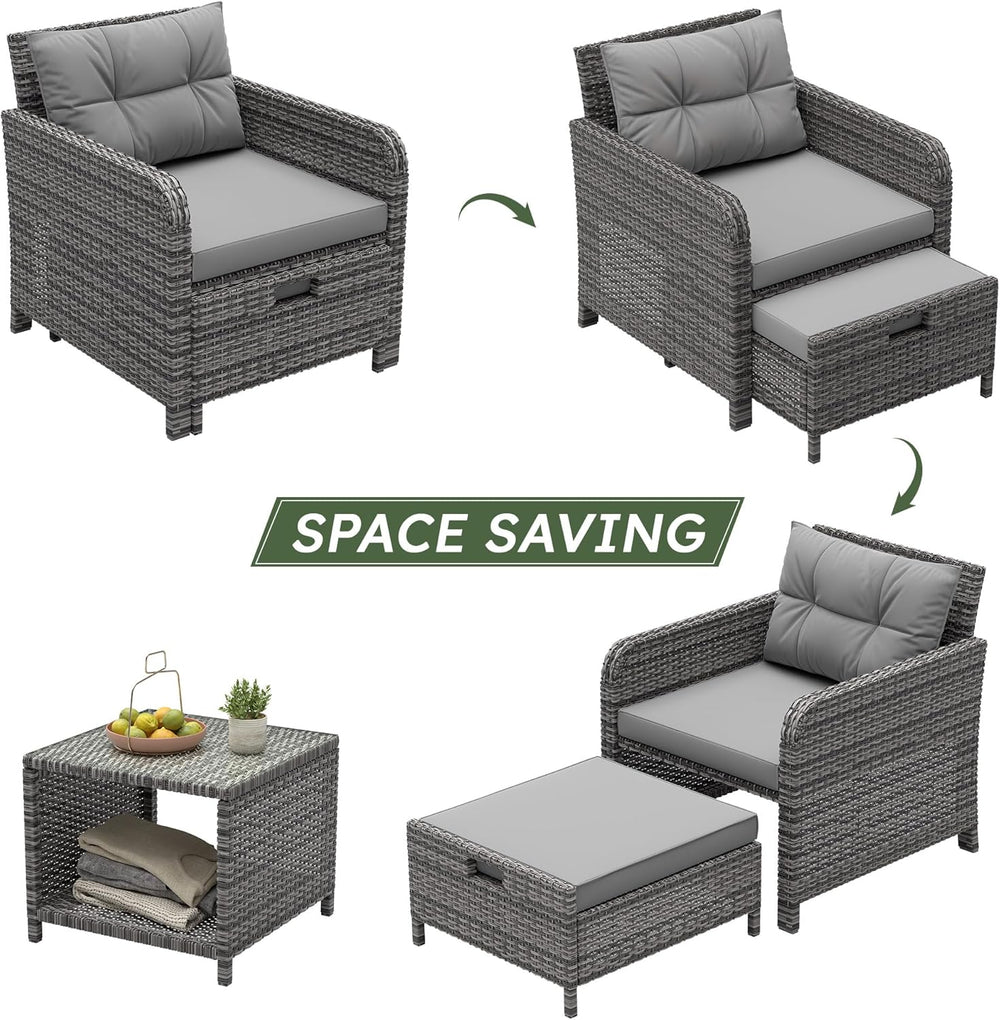 LHBcraft 5 Piece Patio Furniture Set, PE Wicker Outdoor Furniture Set with So...
