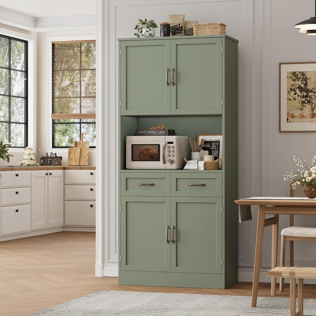 HOSTACK 71" Tall Kitchen Pantry Storage Cabinet, Wood Kitchen Hutch, Green