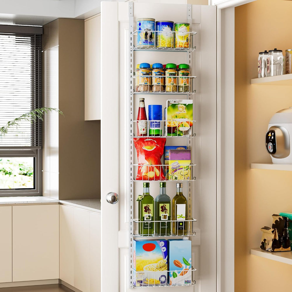 Delamu Pantry Door Organizer, Adjustable Metal Over the Door Pantry Organizer...