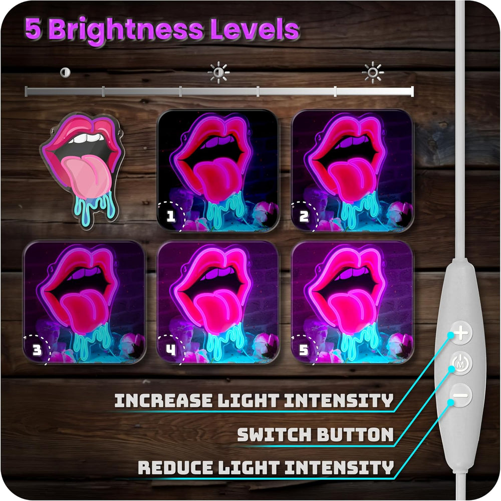 Lips Tongue Neon Sign Tongue LED Neon Light Up Sign for Wall Decor Tongue Dro...