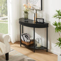 Fluted Half Moon Console Table, Modern 2-Tier Black Entryway Console