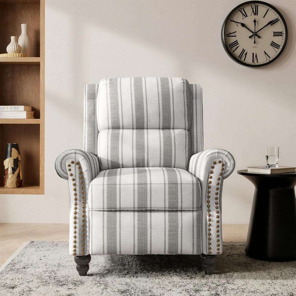 Pushback Recliner Chair, Modern Wingback Recliner, Stripe Gray