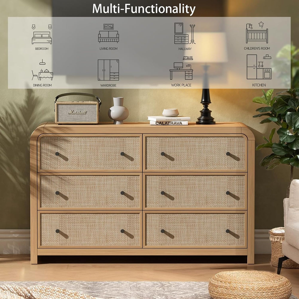 6 Drawer Dresser, 49'' Rattan Dresser