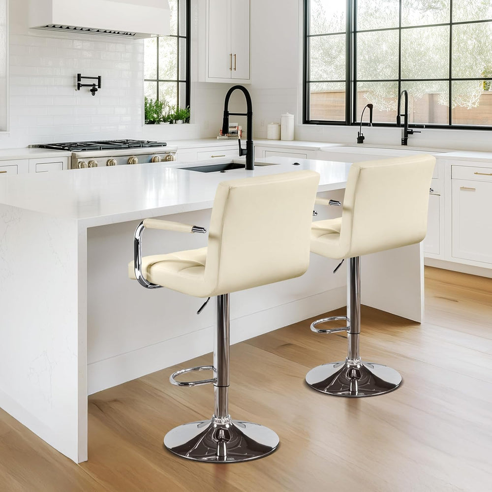 Yaheetech Bar Stools Set of 2, Swivel with Backs, Adjustable Height, Beige