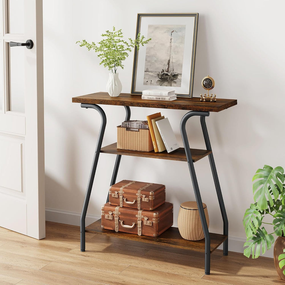 FAVOOSTY Console Table for Entryway, 3 Tier Narrow Entryway Table Open Shelve...