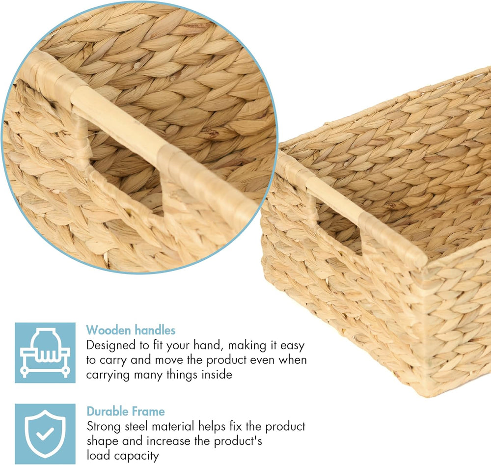 VATIMA Extra Large Wicker Basket Rectangular with Wooden Handles for Shelves,...