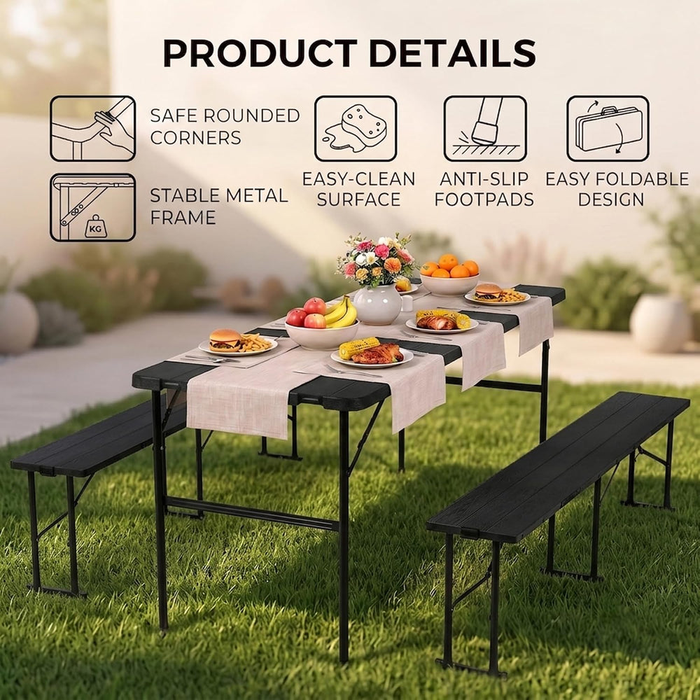 SUPER DEAL Folding Table Set with 2 Benches, 5.8 FT Camping Picnic Table Set,...