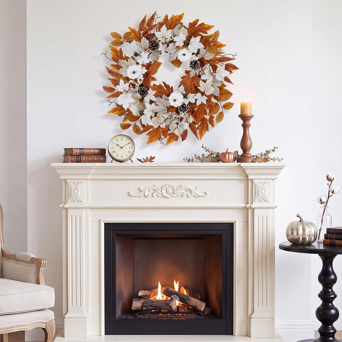 Fall Wreaths for Front Door Outside Autumn Wreath with Lights Berries Pine Cones Fall Decorations for Home Decor Pumpkin Wreath for Farmhouse Holiday Thanksgiving Harvest Halloween Outdoor