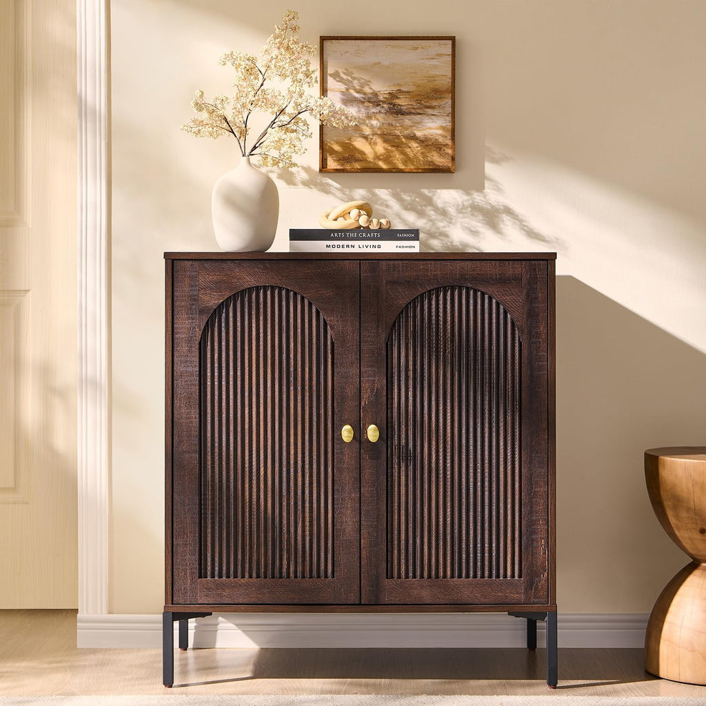 IFGET 34" Tall Modern Arched Sideboard Buffet Cabinet with Storage, Brown