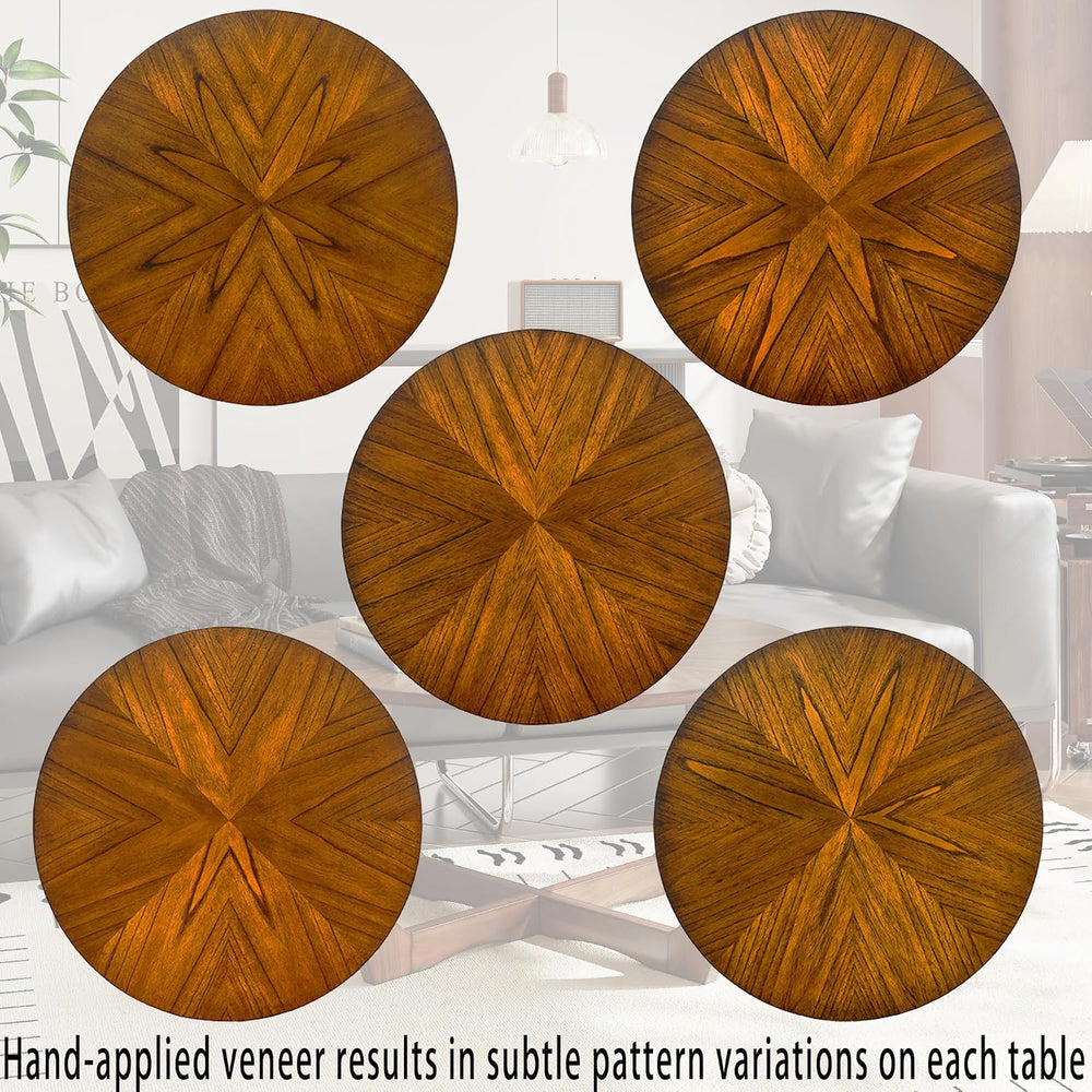 LEEMTORIG Mid Century Modern Round End Side Table Living Room, Walnut End Tab...