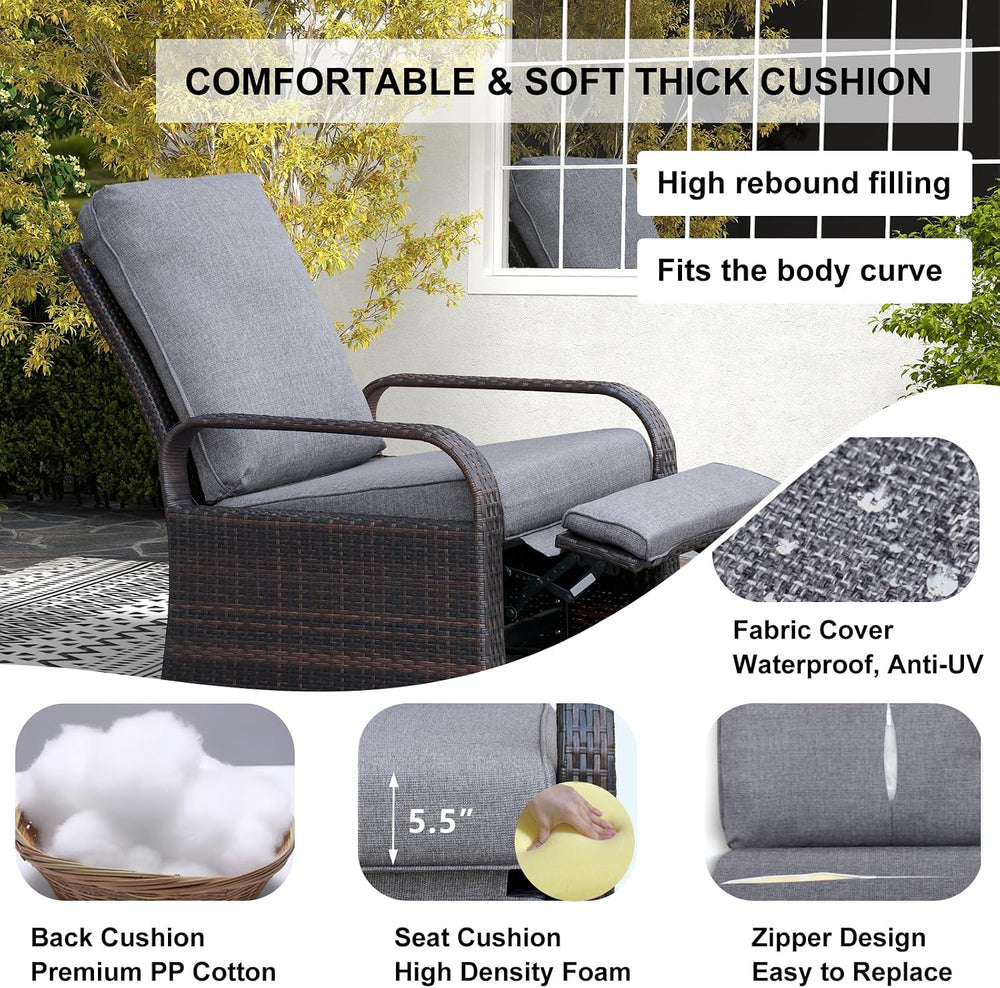 Skypatio Oversized Outdoor Recliner Chair, Adjustable Backrest All-Weather Wi...