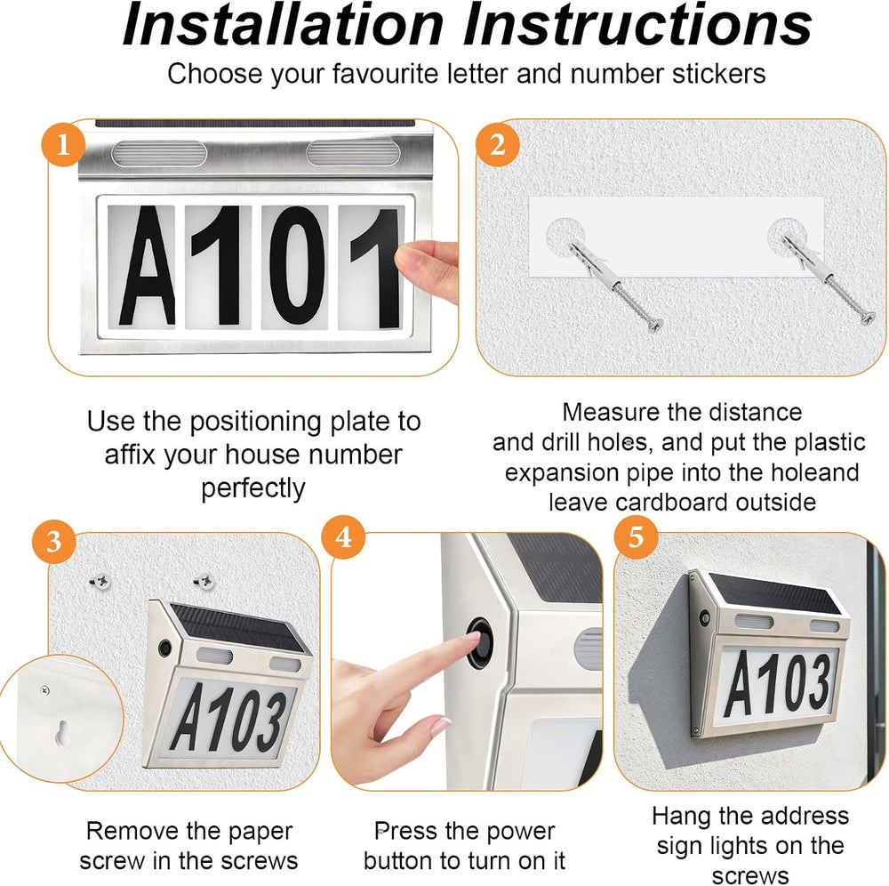 Solar House Numbers for Outside, 3 Color Wall Mounted LED Address Signs