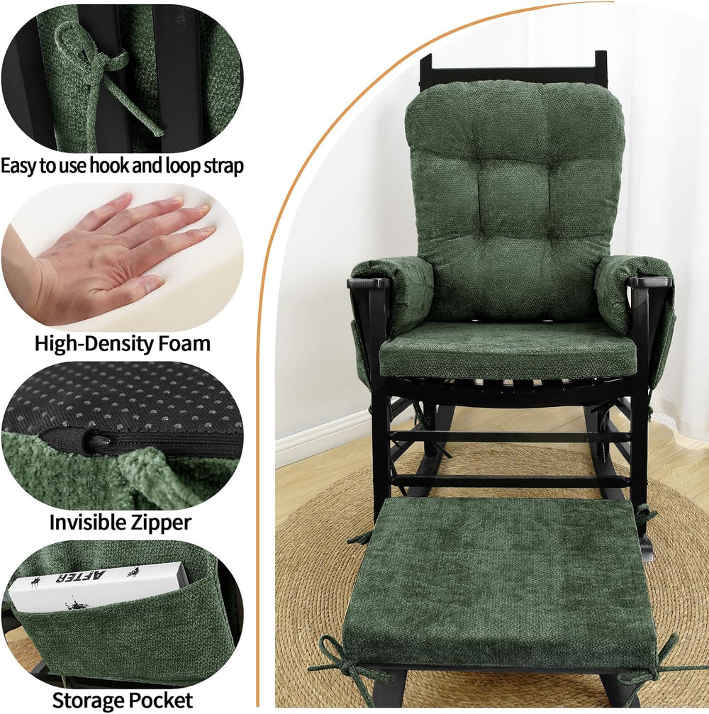 5 PCS Glider Rocker Replacement Cushions with Storage Side Pocket, Luxuriy Ch...